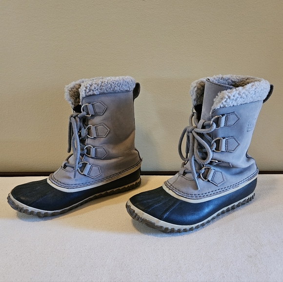 Sorel Caribou Slim Gray Leather Waterproof Boots – Women’s 7.5 - Picture 7 of 13